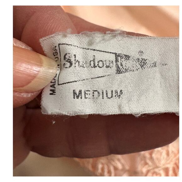 Women's Vintage Shadow Line Long Negligee-Apricot-Rose Applique-Flutter Sleeve-M - Picture 6 of 6